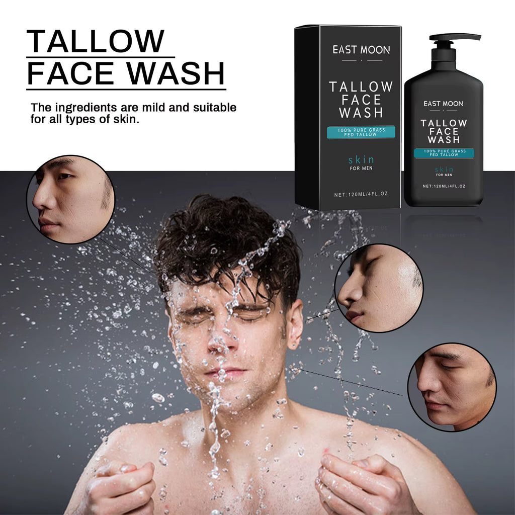 Men's Tallow Facial Cleanser Lotion Remove Acne Blackhead Prevent Clogged Pores Oil Controll Exfoliator Refreshing Facial Cleani