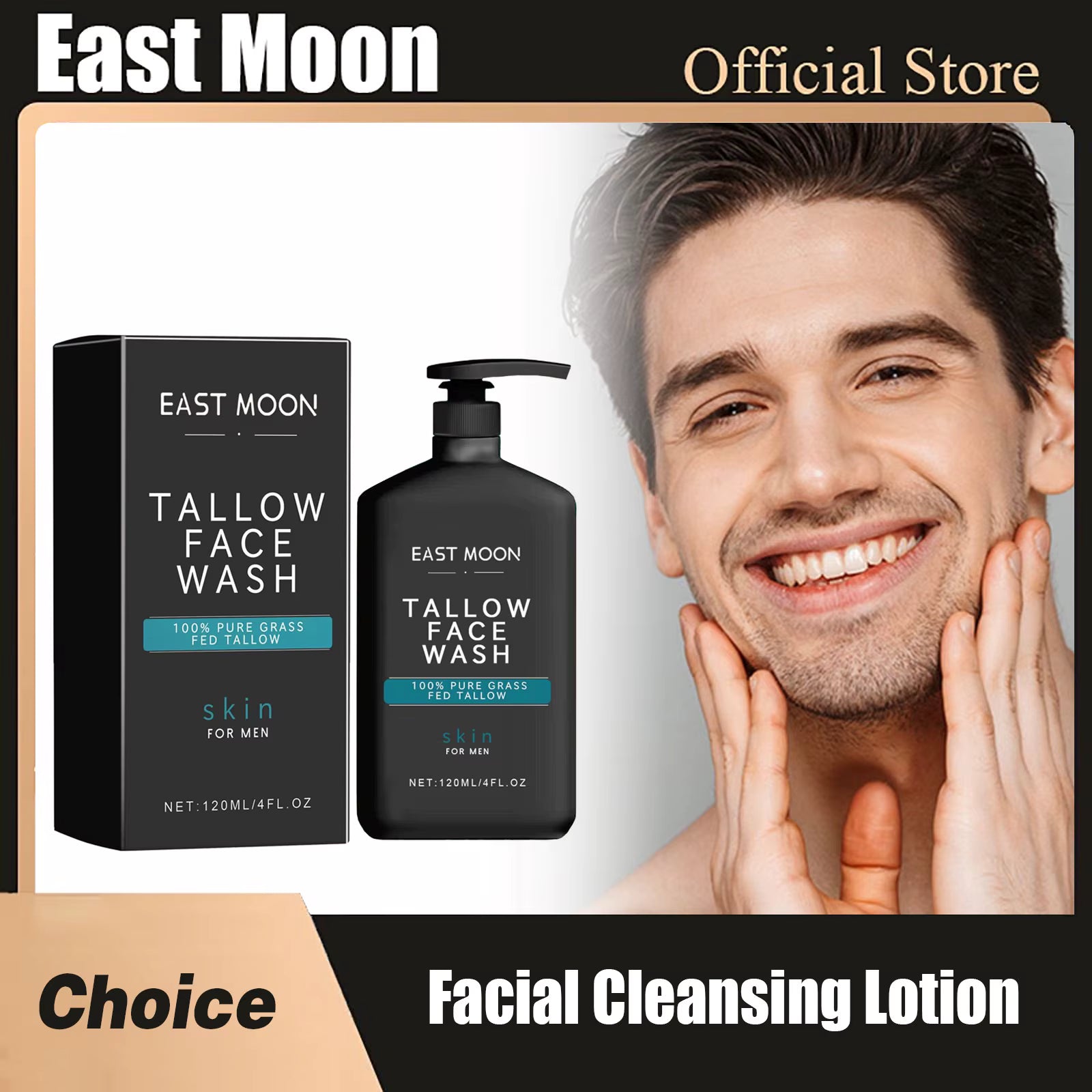 Men's Tallow Facial Cleanser Lotion Remove Acne Blackhead Prevent Clogged Pores Oil Controll Exfoliator Refreshing Facial Cleani